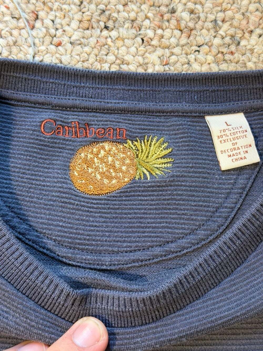 Caribbean Silk Cotton Blend Ribbed Short Sleeve T-Shirt Size L - Picture 2 of 5